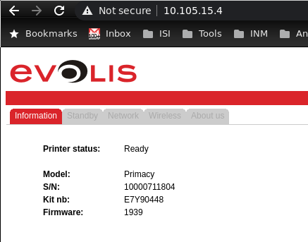 Interface web Imprimante